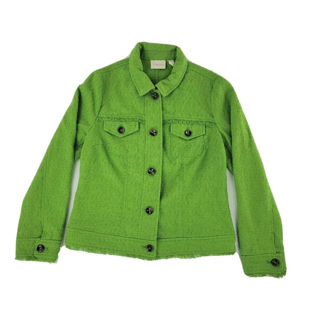 Chicos Womens Jacket 0 Green Long Sleeve Button Up